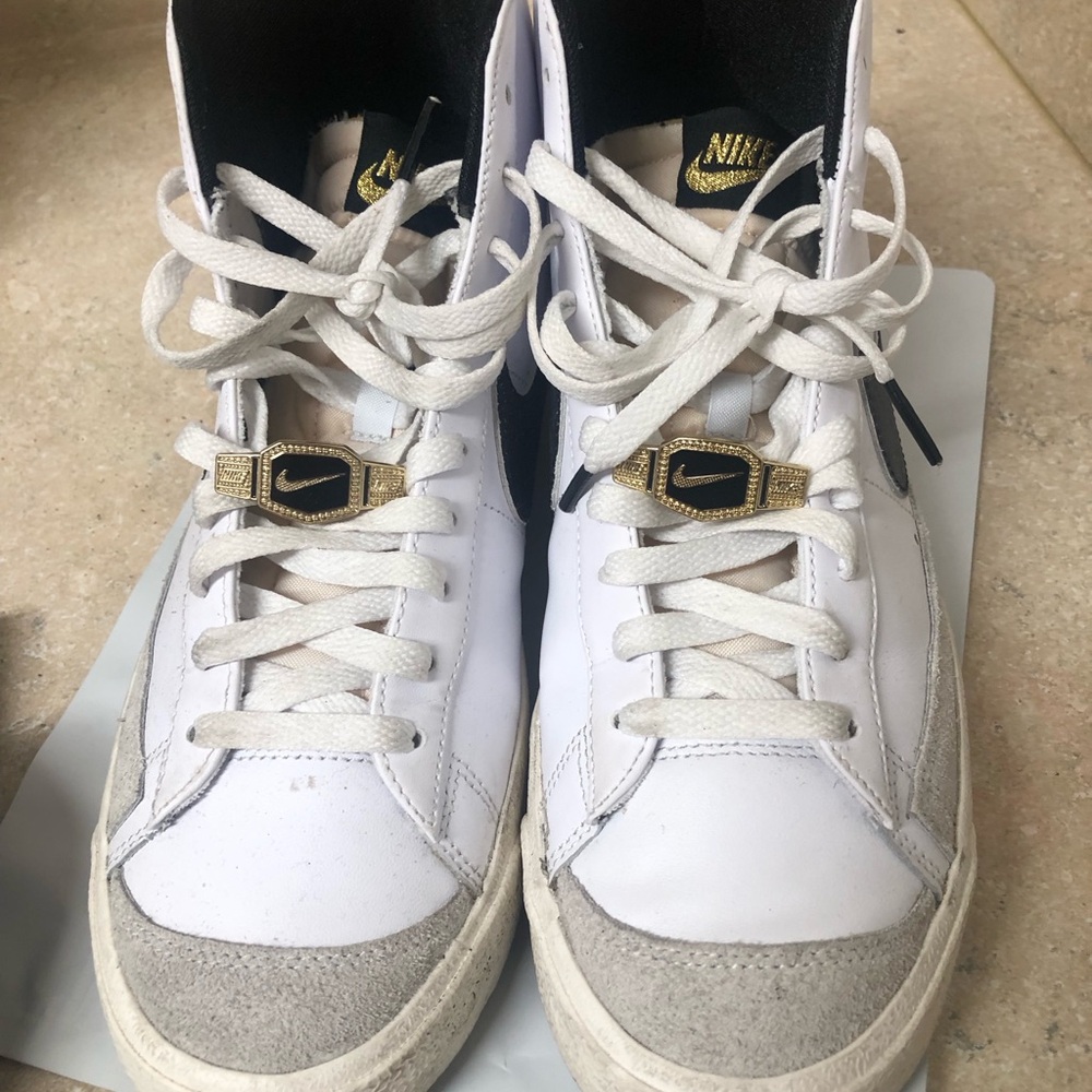 Nike White and Gold High-Tops with Black Accents
